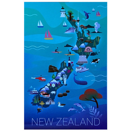 Tea Towel New Zealand Map & Icons