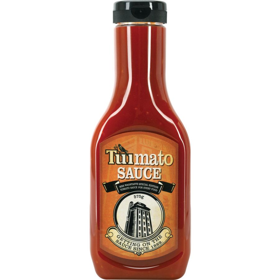 Tuimato Tomato Sauce 575g bottle of traditional Kiwi tomato sauce with a splash of Tui beer from New Zealand