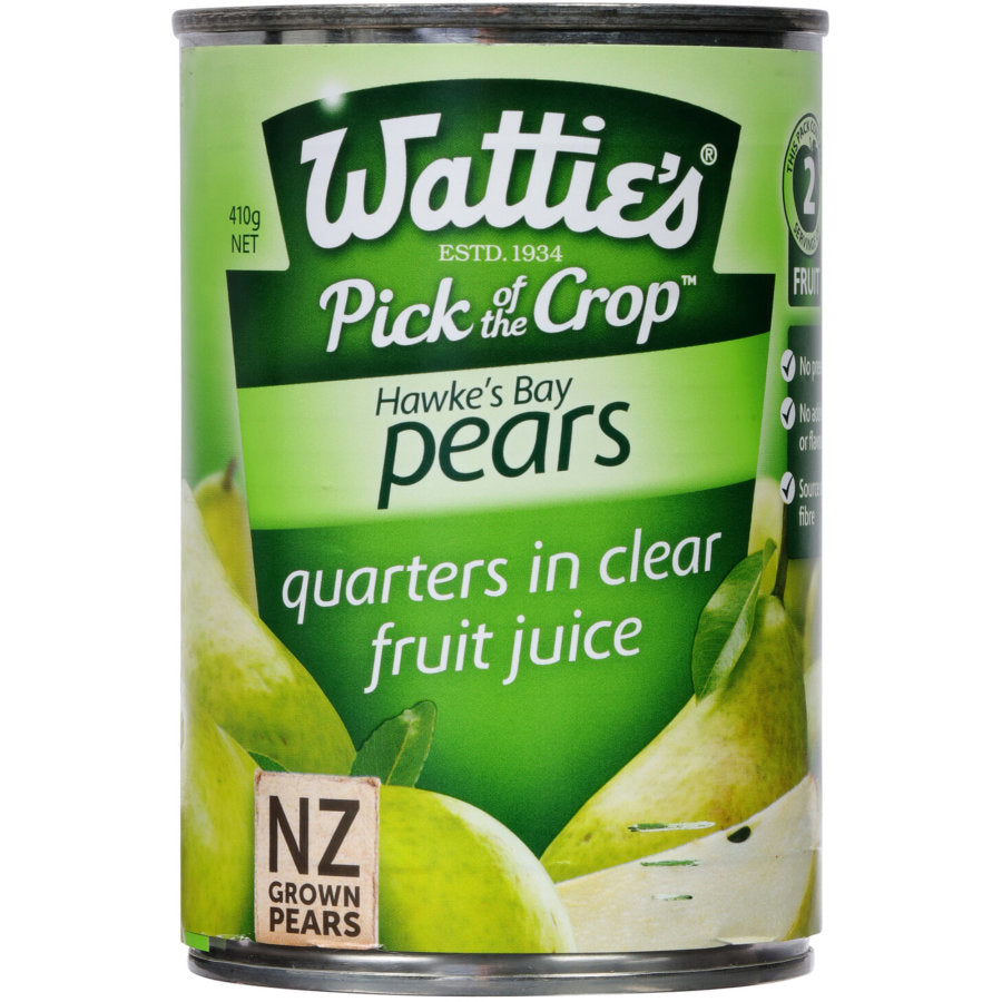 Wattie's Pears Quarters In Clear Juice 410g