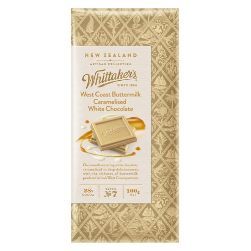 Whittaker's Artisan Collection West Coast Buttermilk Caramelised White Chocolate 100g block handcrafted in New Zealand.
